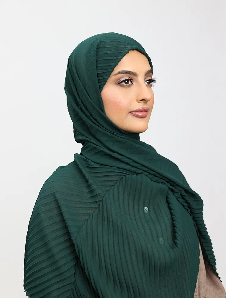 Green Pleated Chiffon Hijab